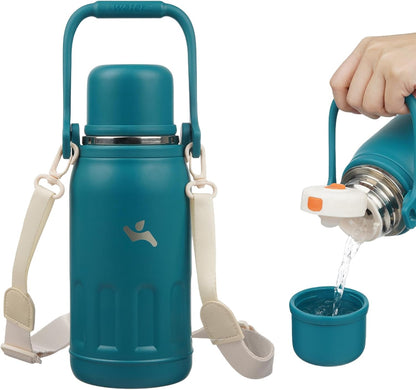 27oz Thermos for Cold Drinks, Insulated Water Bottle, Blue Haze | Stainless steel, BPA-free. Keeps hot 12h, cold 24h. Leak-proof with handle, strap & cup lid for coffee, tea, travel, outdoor