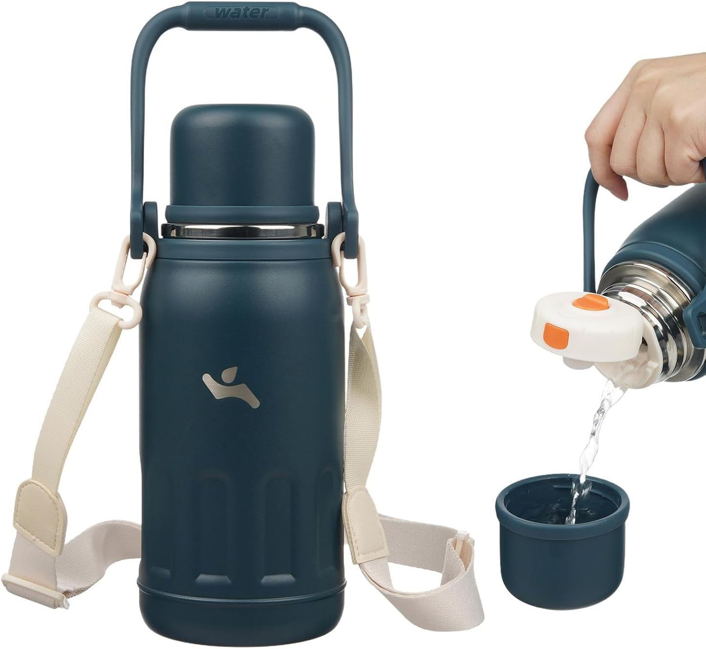 27oz Thermos for Cold Drinks, Insulated Water Bottle, Blue Haze | Stainless steel, BPA-free. Keeps hot 12h, cold 24h. Leak-proof with handle, strap & cup lid for coffee, tea, travel, outdoor