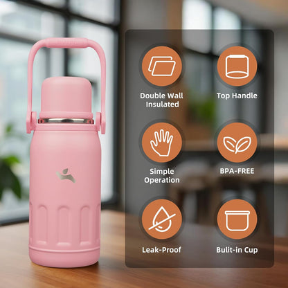 27oz Thermos for Cold Drinks, Insulated Water Bottle, Blue Haze | Stainless steel, BPA-free. Keeps hot 12h, cold 24h. Leak-proof with handle, strap & cup lid for coffee, tea, travel, outdoor