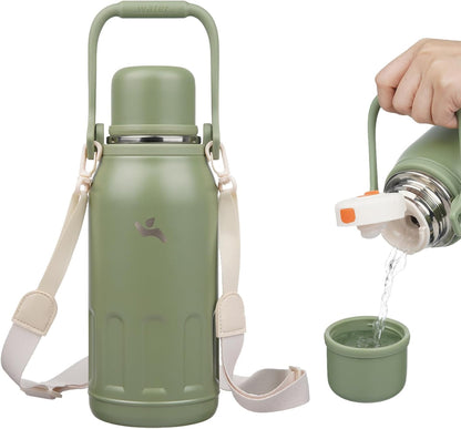 27oz Thermos for Cold Drinks, Insulated Water Bottle, Blue Haze | Stainless steel, BPA-free. Keeps hot 12h, cold 24h. Leak-proof with handle, strap & cup lid for coffee, tea, travel, outdoor