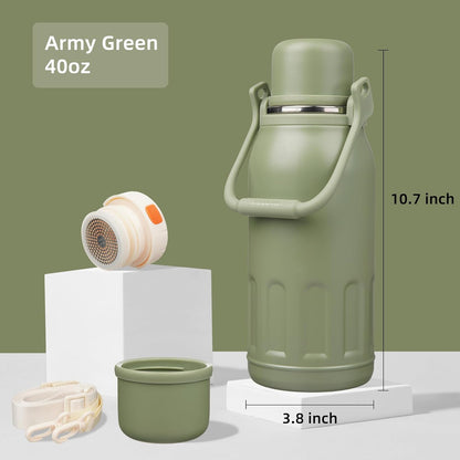 27oz Thermos for Cold Drinks, Insulated Water Bottle, Blue Haze | Stainless steel, BPA-free. Keeps hot 12h, cold 24h. Leak-proof with handle, strap & cup lid for coffee, tea, travel, outdoor