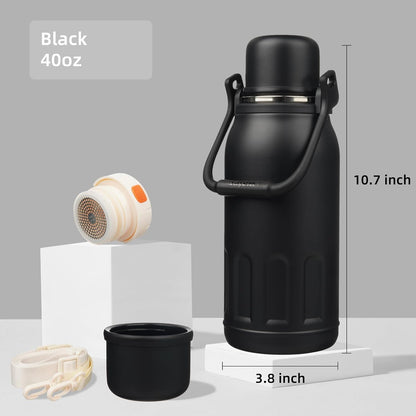 27oz Thermos for Cold Drinks, Insulated Water Bottle, Blue Haze | Stainless steel, BPA-free. Keeps hot 12h, cold 24h. Leak-proof with handle, strap & cup lid for coffee, tea, travel, outdoor