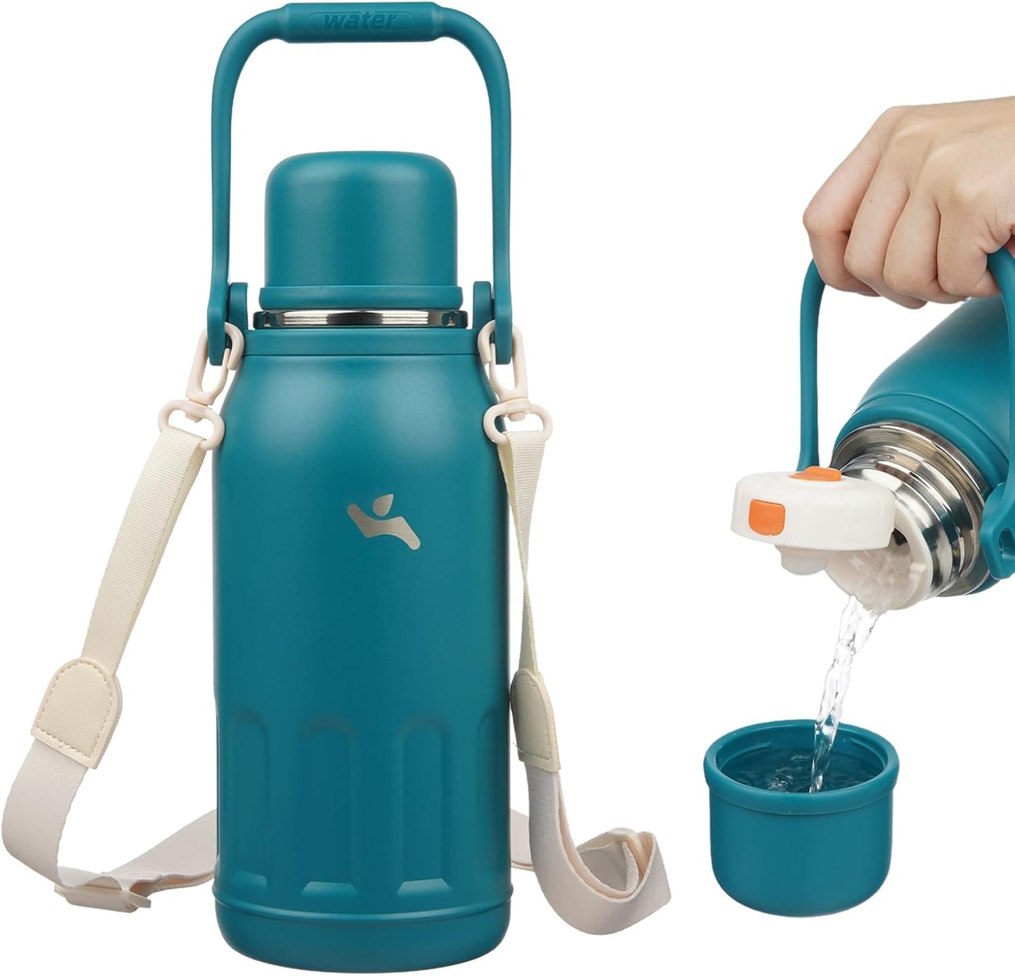 27oz Thermos for Cold Drinks, Insulated Water Bottle, Blue Haze | Stainless steel, BPA-free. Keeps hot 12h, cold 24h. Leak-proof with handle, strap & cup lid for coffee, tea, travel, outdoor