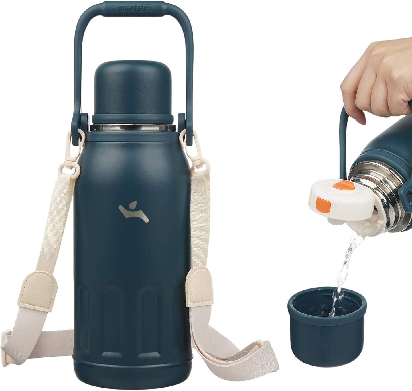 27oz Thermos for Cold Drinks, Insulated Water Bottle, Blue Haze | Stainless steel, BPA-free. Keeps hot 12h, cold 24h. Leak-proof with handle, strap & cup lid for coffee, tea, travel, outdoor