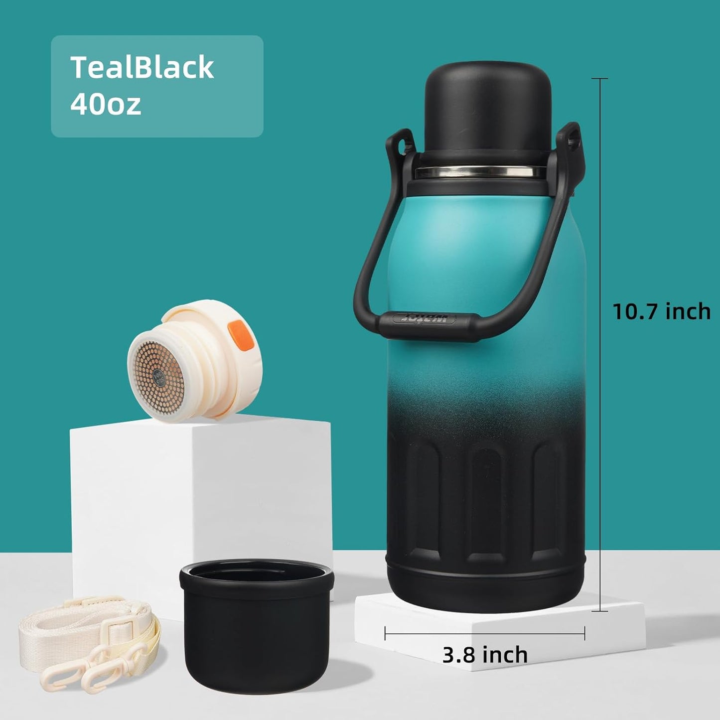 27oz Thermos for Cold Drinks, Insulated Water Bottle, Blue Haze | Stainless steel, BPA-free. Keeps hot 12h, cold 24h. Leak-proof with handle, strap & cup lid for coffee, tea, travel, outdoor