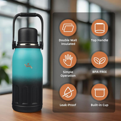 27oz Thermos for Cold Drinks, Insulated Water Bottle, Blue Haze | Stainless steel, BPA-free. Keeps hot 12h, cold 24h. Leak-proof with handle, strap & cup lid for coffee, tea, travel, outdoor