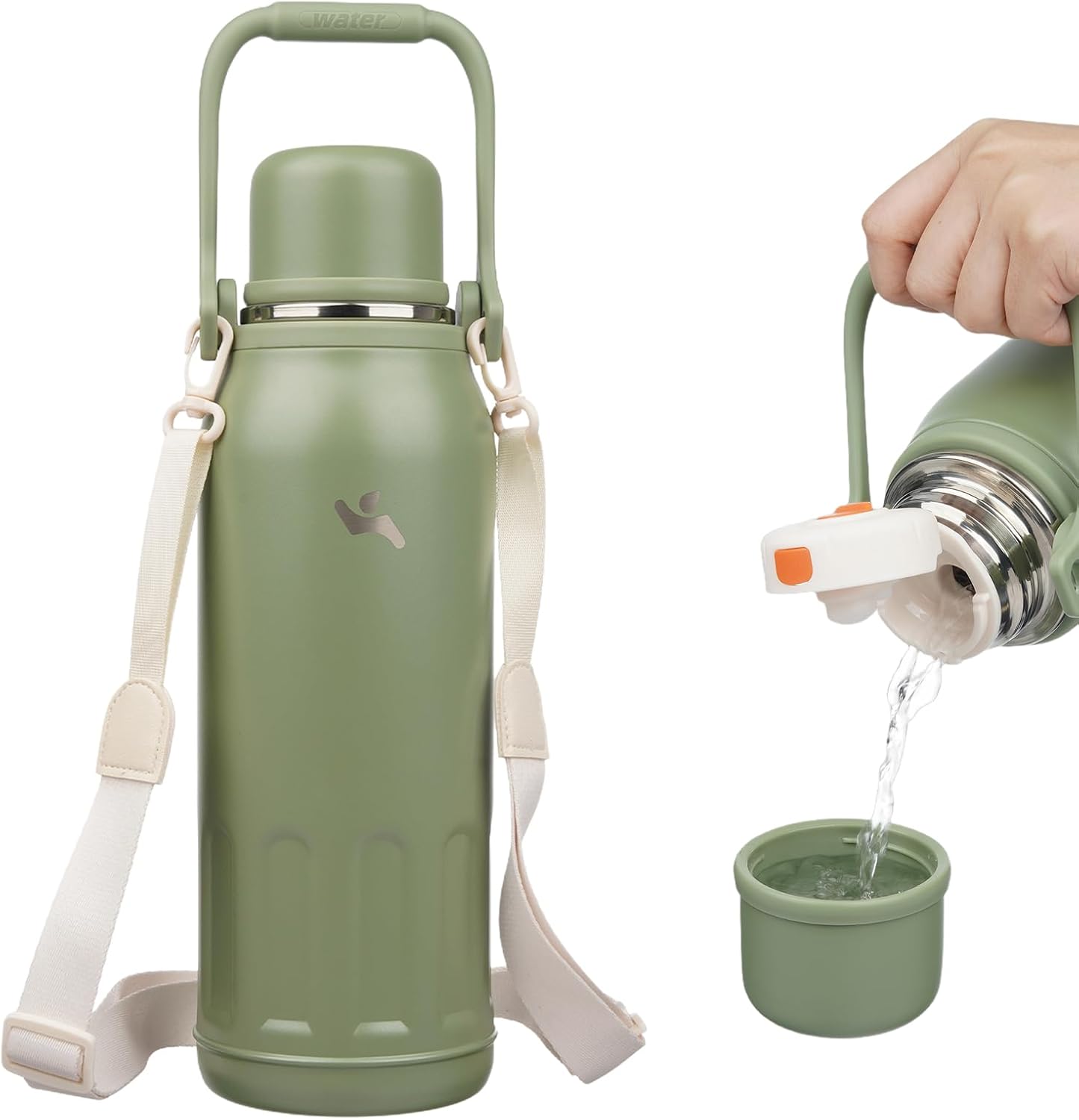 27oz Thermos for Cold Drinks, Insulated Water Bottle, Blue Haze | Stainless steel, BPA-free. Keeps hot 12h, cold 24h. Leak-proof with handle, strap & cup lid for coffee, tea, travel, outdoor