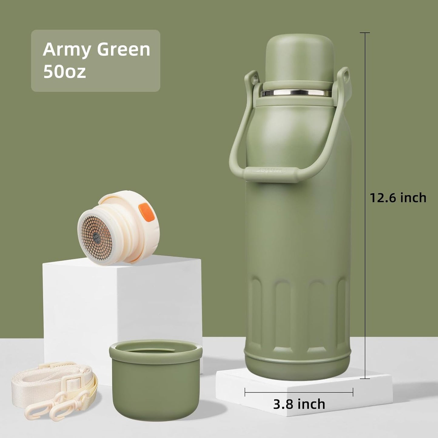 27oz Thermos for Cold Drinks, Insulated Water Bottle, Blue Haze | Stainless steel, BPA-free. Keeps hot 12h, cold 24h. Leak-proof with handle, strap & cup lid for coffee, tea, travel, outdoor