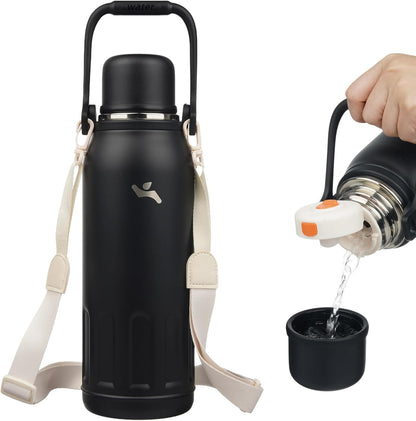 27oz Thermos for Cold Drinks, Insulated Water Bottle, Blue Haze | Stainless steel, BPA-free. Keeps hot 12h, cold 24h. Leak-proof with handle, strap & cup lid for coffee, tea, travel, outdoor