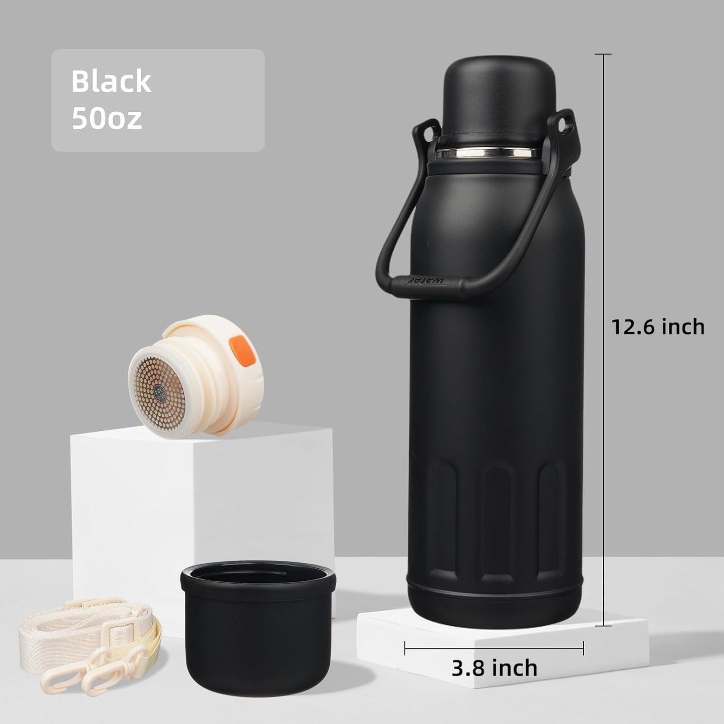 27oz Thermos for Cold Drinks, Insulated Water Bottle, Blue Haze | Stainless steel, BPA-free. Keeps hot 12h, cold 24h. Leak-proof with handle, strap & cup lid for coffee, tea, travel, outdoor