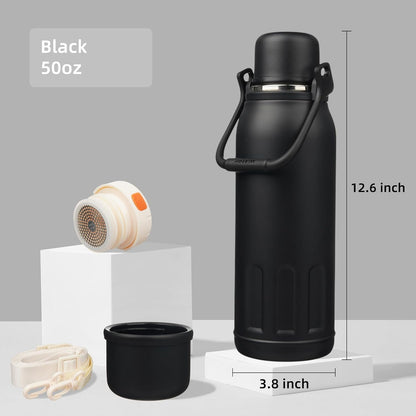 27oz Thermos for Cold Drinks, Insulated Water Bottle, Blue Haze | Stainless steel, BPA-free. Keeps hot 12h, cold 24h. Leak-proof with handle, strap & cup lid for coffee, tea, travel, outdoor
