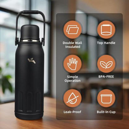 27oz Thermos for Cold Drinks, Insulated Water Bottle, Blue Haze | Stainless steel, BPA-free. Keeps hot 12h, cold 24h. Leak-proof with handle, strap & cup lid for coffee, tea, travel, outdoor