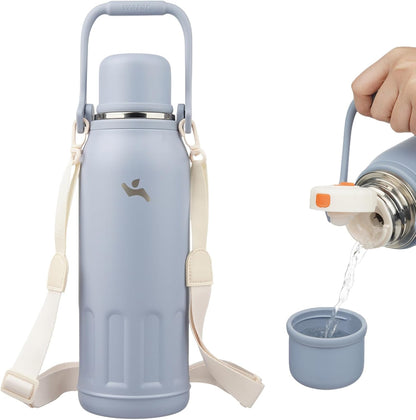 27oz Thermos for Cold Drinks, Insulated Water Bottle, Blue Haze | Stainless steel, BPA-free. Keeps hot 12h, cold 24h. Leak-proof with handle, strap & cup lid for coffee, tea, travel, outdoor