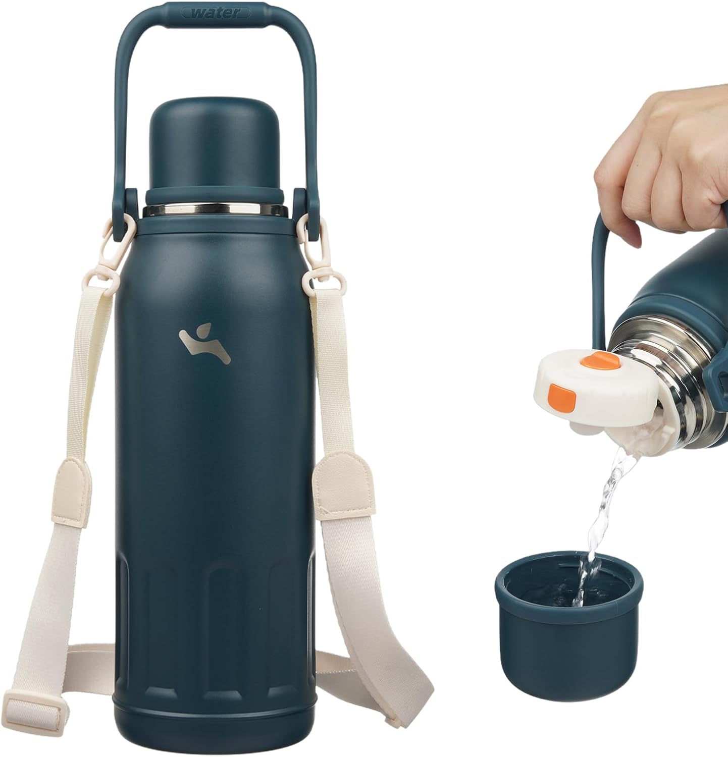 27oz Thermos for Cold Drinks, Insulated Water Bottle, Blue Haze | Stainless steel, BPA-free. Keeps hot 12h, cold 24h. Leak-proof with handle, strap & cup lid for coffee, tea, travel, outdoor