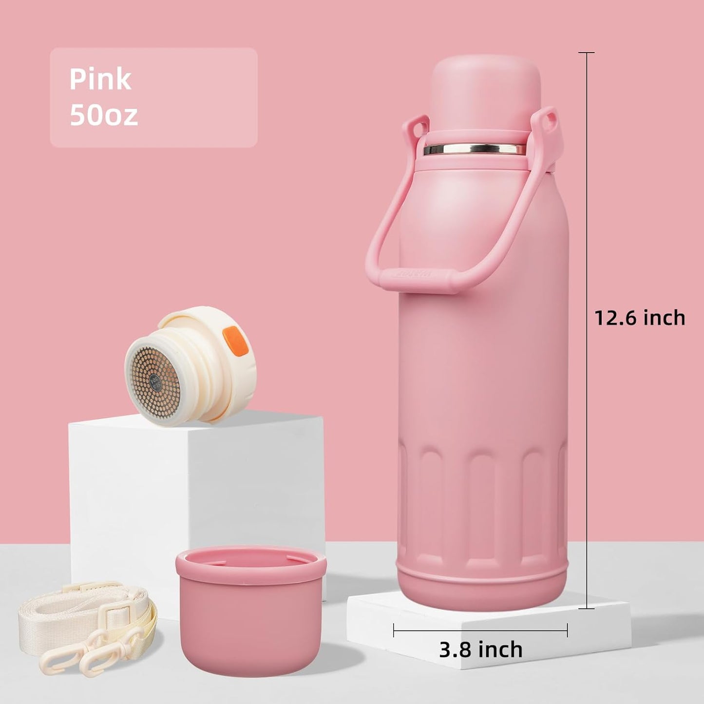 27oz Thermos for Cold Drinks, Insulated Water Bottle, Blue Haze | Stainless steel, BPA-free. Keeps hot 12h, cold 24h. Leak-proof with handle, strap & cup lid for coffee, tea, travel, outdoor