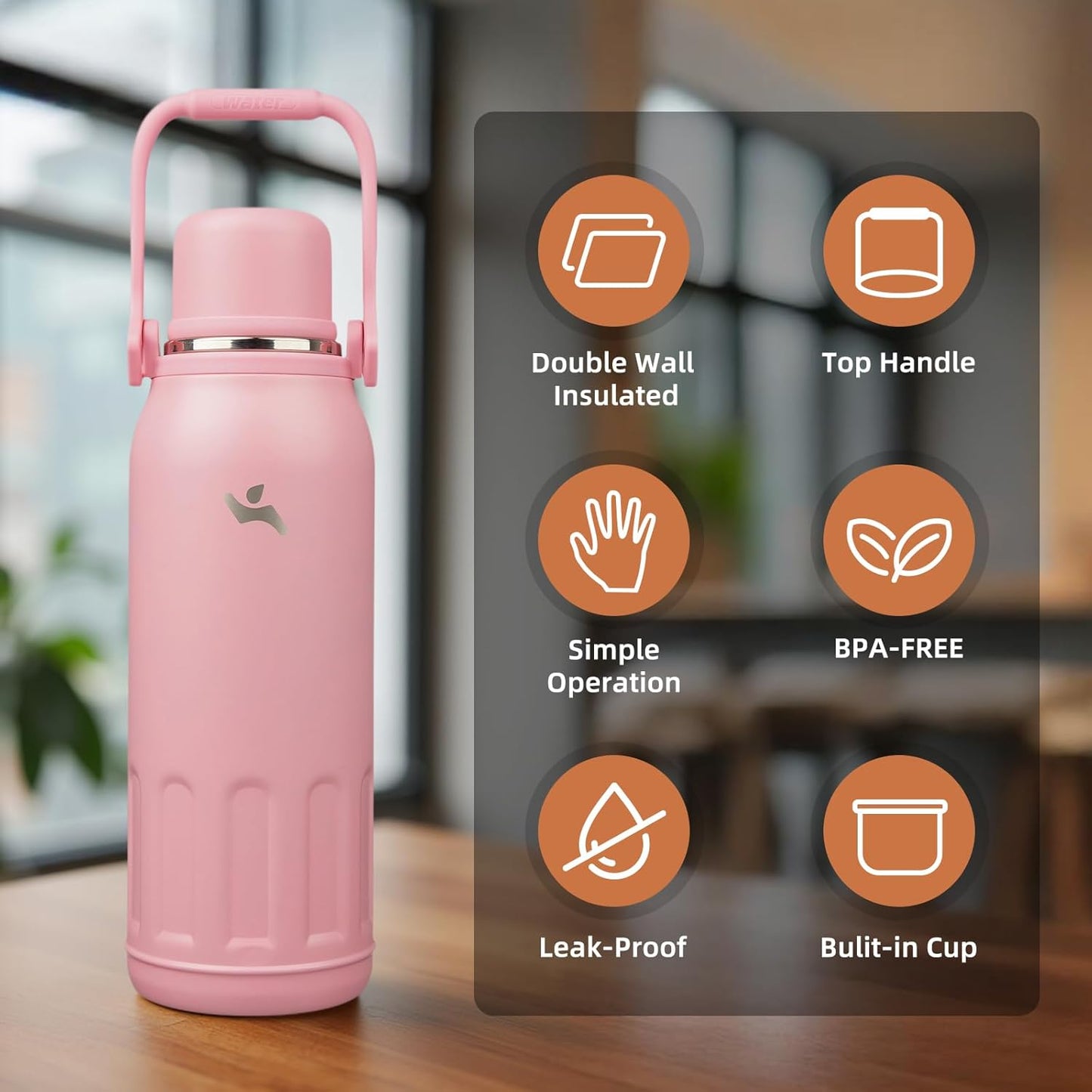 27oz Thermos for Cold Drinks, Insulated Water Bottle, Blue Haze | Stainless steel, BPA-free. Keeps hot 12h, cold 24h. Leak-proof with handle, strap & cup lid for coffee, tea, travel, outdoor