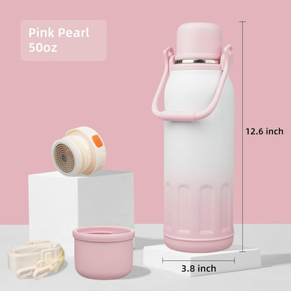 27oz Thermos for Cold Drinks, Insulated Water Bottle, Blue Haze | Stainless steel, BPA-free. Keeps hot 12h, cold 24h. Leak-proof with handle, strap & cup lid for coffee, tea, travel, outdoor