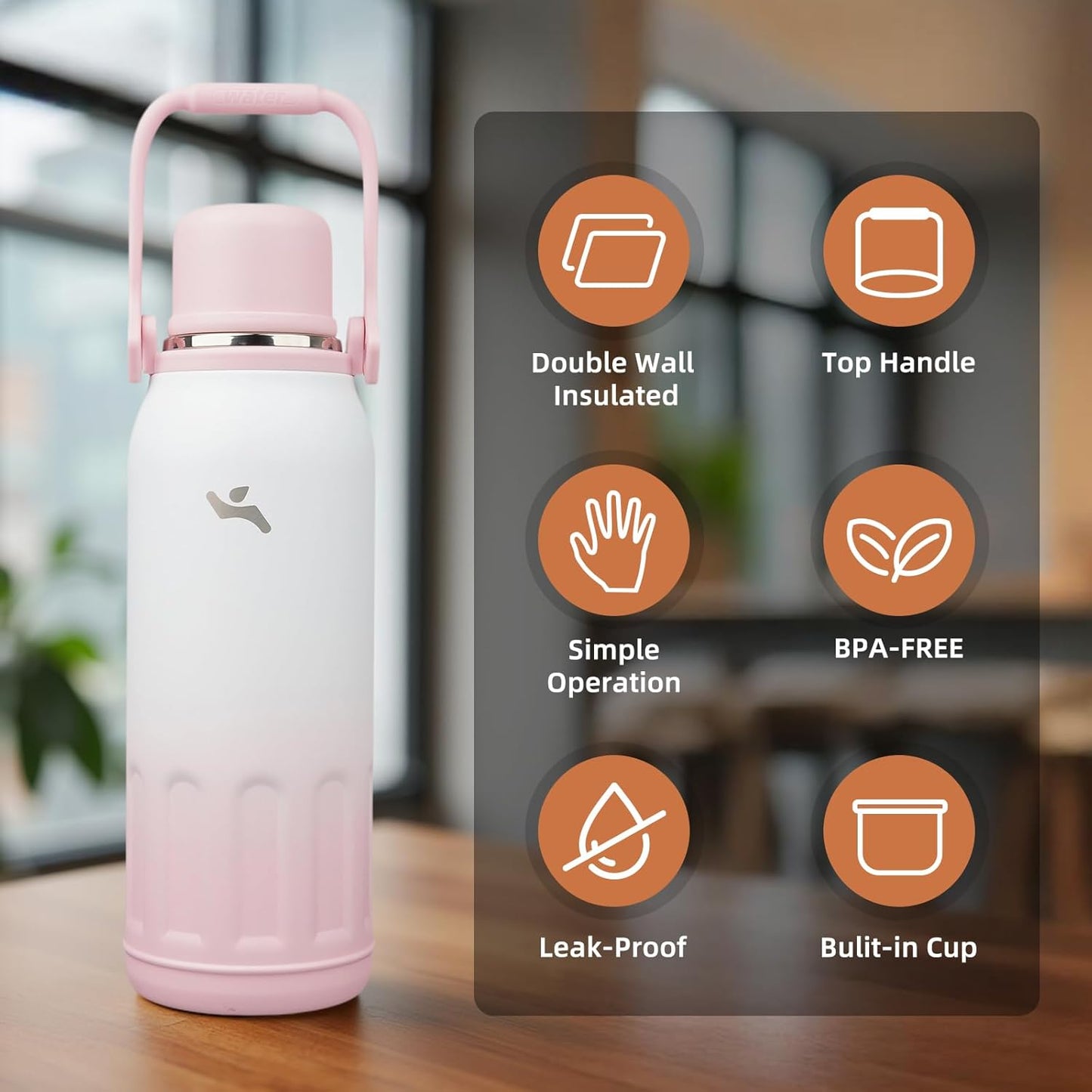 27oz Thermos for Cold Drinks, Insulated Water Bottle, Blue Haze | Stainless steel, BPA-free. Keeps hot 12h, cold 24h. Leak-proof with handle, strap & cup lid for coffee, tea, travel, outdoor