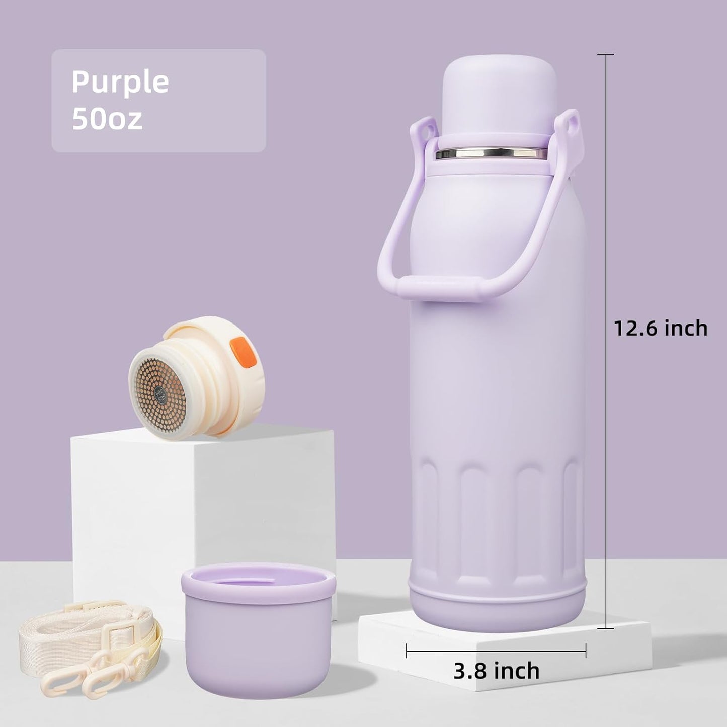 27oz Thermos for Cold Drinks, Insulated Water Bottle, Blue Haze | Stainless steel, BPA-free. Keeps hot 12h, cold 24h. Leak-proof with handle, strap & cup lid for coffee, tea, travel, outdoor