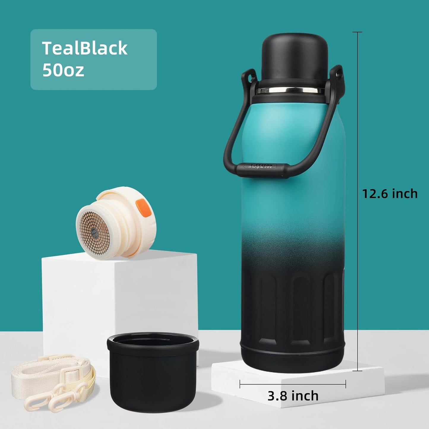 27oz Thermos for Cold Drinks, Insulated Water Bottle, Blue Haze | Stainless steel, BPA-free. Keeps hot 12h, cold 24h. Leak-proof with handle, strap & cup lid for coffee, tea, travel, outdoor