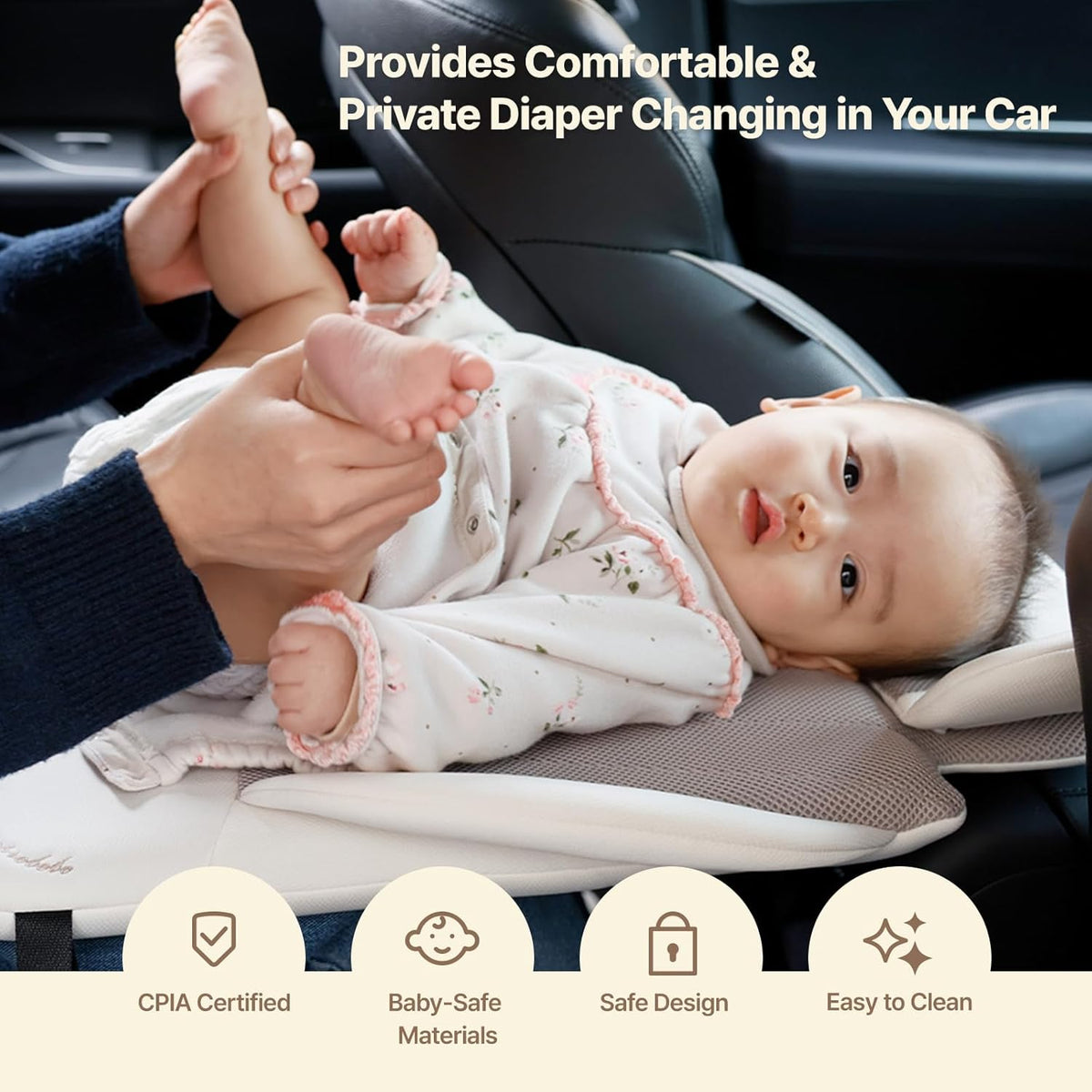 PPBB – Portable Diaper Changing Pad for Car – Smart Baby Changing Pad & Travel Diaper Changer, for Newborns – Travel Changing Station for Baby – Ivory/Black