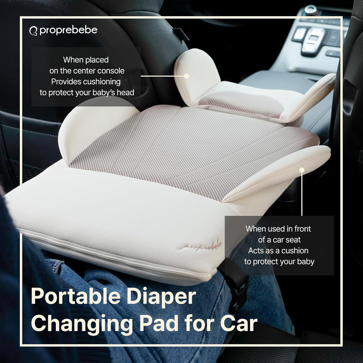 PPBB – Portable Diaper Changing Pad for Car – Smart Baby Changing Pad & Travel Diaper Changer, for Newborns – Travel Changing Station for Baby – Ivory/Black