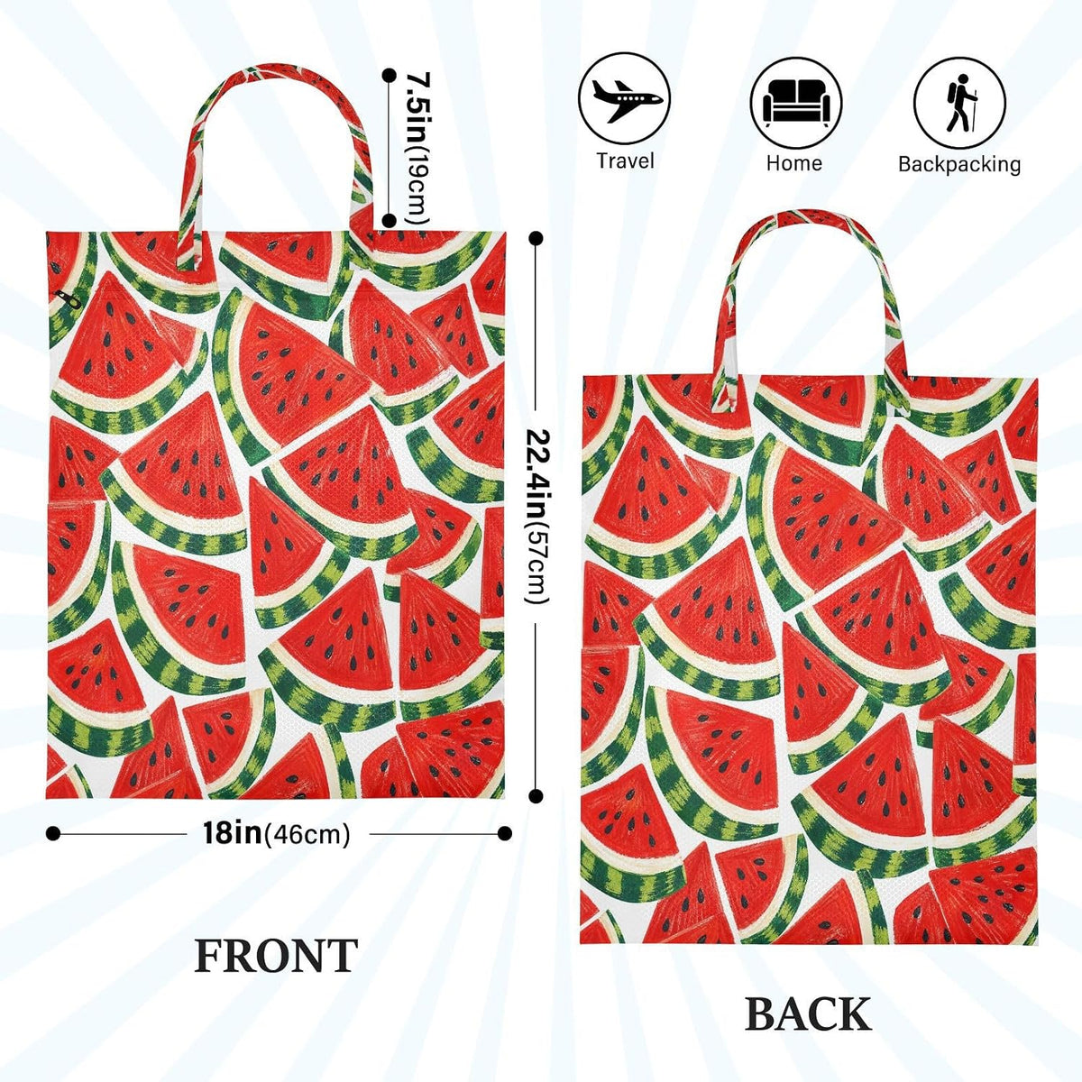 Cartoon Watermelon Waterproof Travel Laundry Bag Easy Care 2 Count