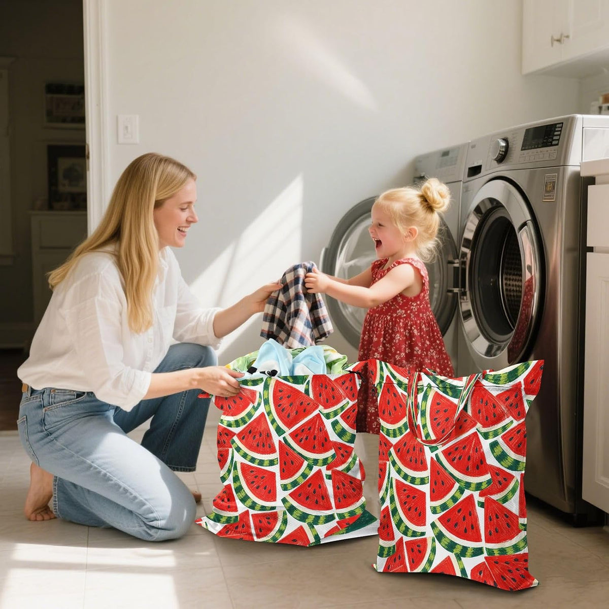 Cartoon Watermelon Waterproof Travel Laundry Bag Easy Care 2 Count