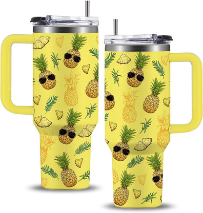Pineapple Tumbler with Handle 40 oz, Pineapple Gifts For Women Girls, Birthday Christmas Funny Fruit Gifts for ananas Lover