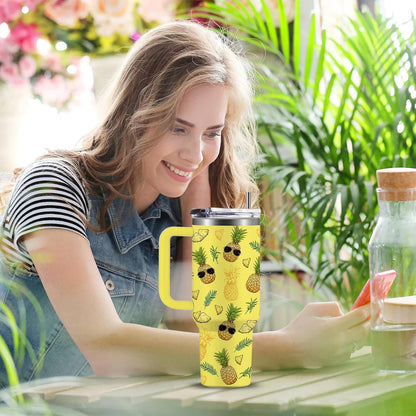 Pineapple Tumbler with Handle 40 oz, Pineapple Gifts For Women Girls, Birthday Christmas Funny Fruit Gifts for ananas Lover