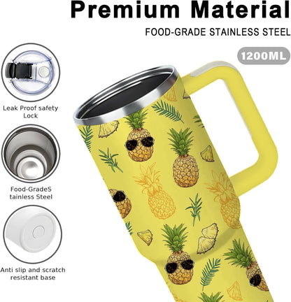 Pineapple Tumbler with Handle 40 oz, Pineapple Gifts For Women Girls, Birthday Christmas Funny Fruit Gifts for ananas Lover