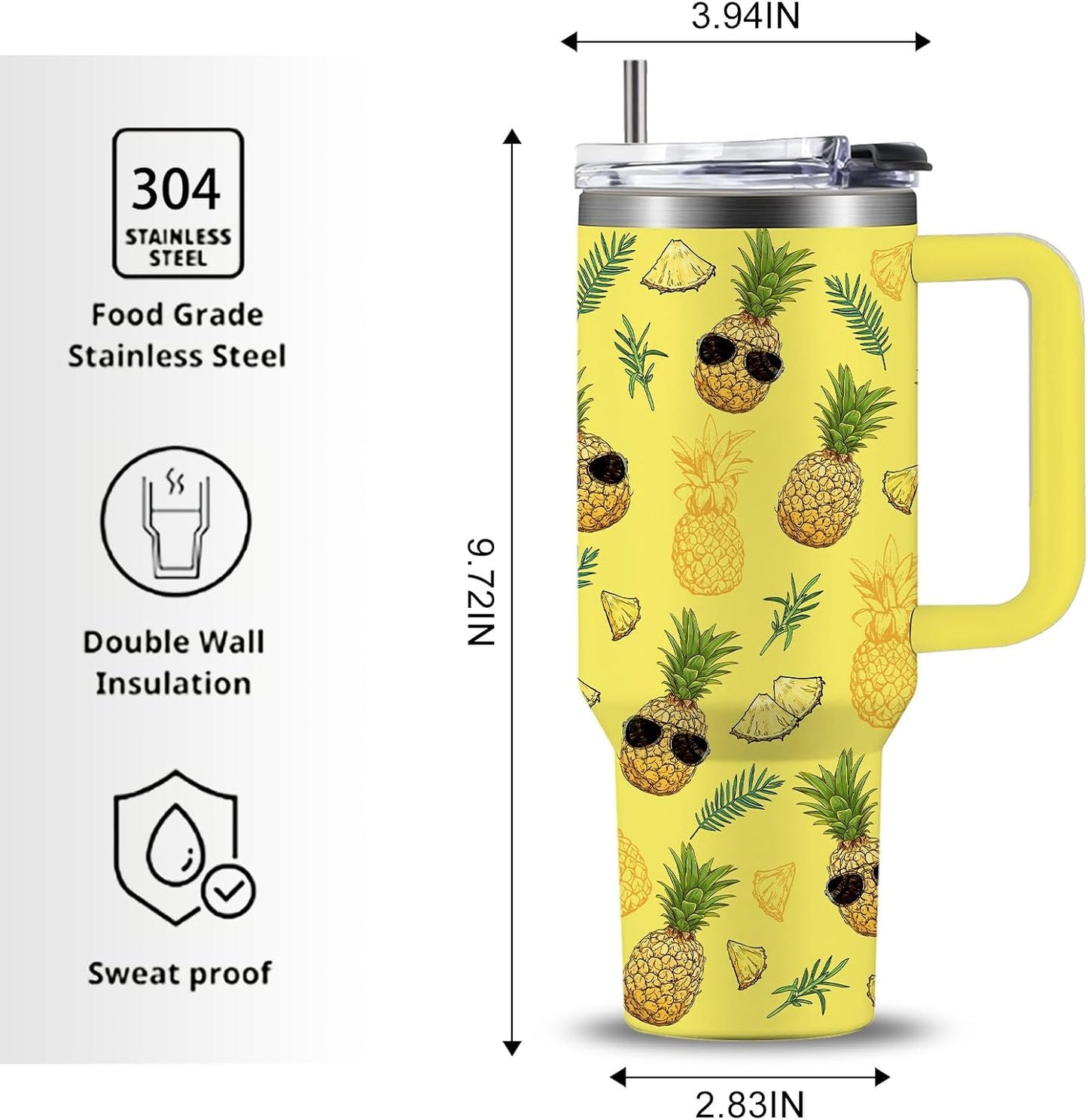 Pineapple Tumbler with Handle 40 oz, Pineapple Gifts For Women Girls, Birthday Christmas Funny Fruit Gifts for ananas Lover