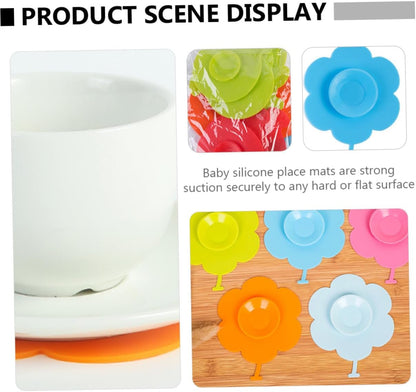 5pcs Silicone Suction Bowl Mats for Sunflower Design Non-Slip Place Mats Heat Resistant and Stain Tableware Pads for Self-Feeding and Spill Prevention Random Color