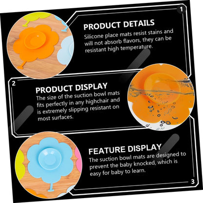 5pcs Silicone Suction Bowl Mats for Sunflower Design Non-Slip Place Mats Heat Resistant and Stain Tableware Pads for Self-Feeding and Spill Prevention Random Color
