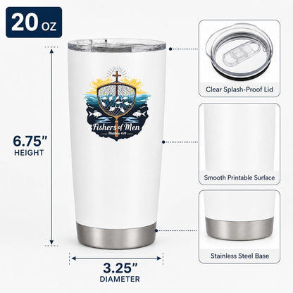 Fishers of Men Matthew 4:19 White 20oz Tumbler | Scriptural Fishing Motif for Believers Who Carry Faith Into Everyday Routines