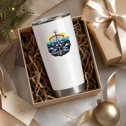 Fishers of Men Matthew 4:19 White 20oz Tumbler | Scriptural Fishing Motif for Believers Who Carry Faith Into Everyday Routines
