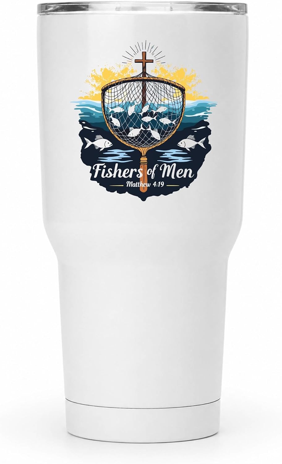 Fishers of Men Matthew 4:19 White 20oz Tumbler | Scriptural Fishing Motif for Believers Who Carry Faith Into Everyday Routines