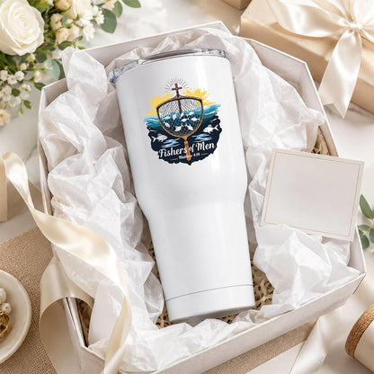 Fishers of Men Matthew 4:19 White 20oz Tumbler | Scriptural Fishing Motif for Believers Who Carry Faith Into Everyday Routines