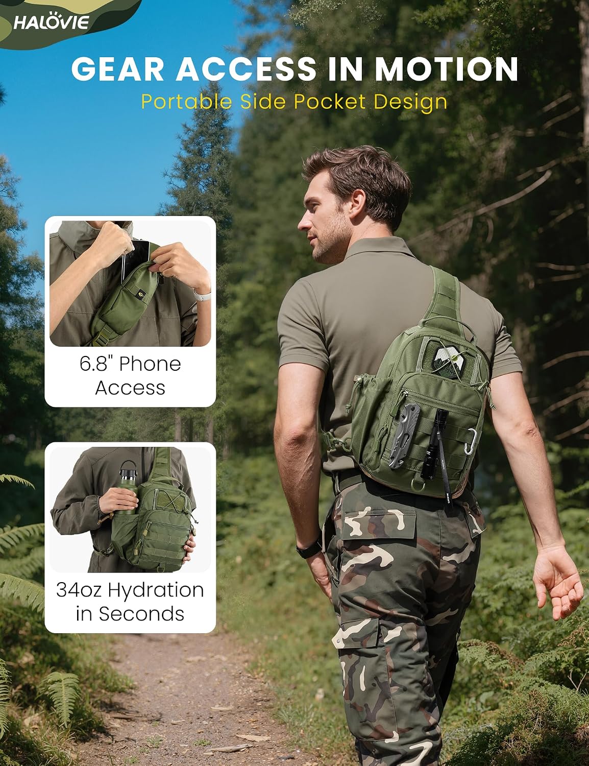 Anti-theft Tactical Sling Bag RFID Black Military Shoulder Bag with Phone Pack EDC Molle Crossbody Bag for men