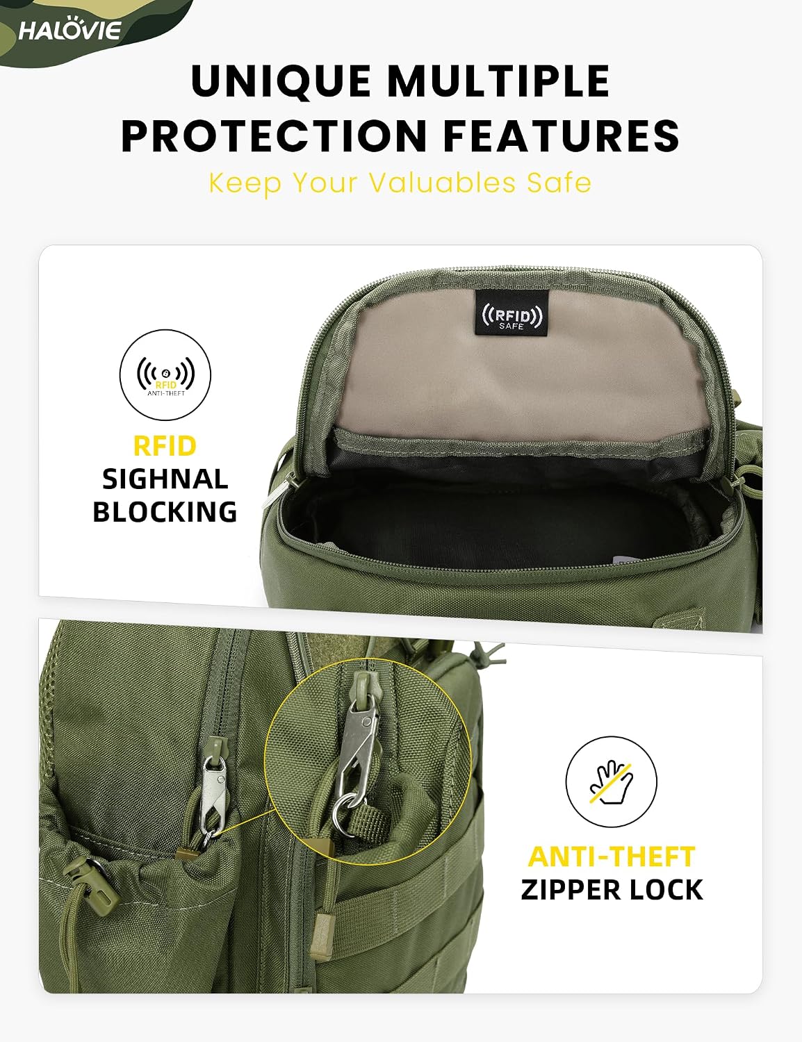 Anti-theft Tactical Sling Bag RFID Black Military Shoulder Bag with Phone Pack EDC Molle Crossbody Bag for men