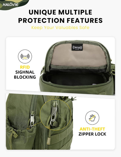 Anti-theft Tactical Sling Bag RFID Black Military Shoulder Bag with Phone Pack EDC Molle Crossbody Bag for men