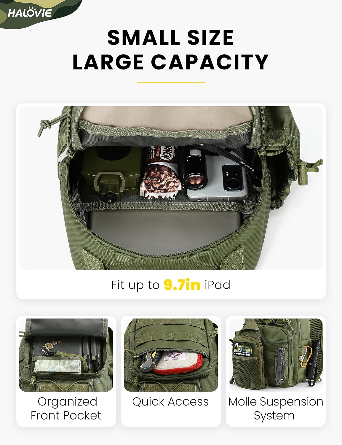 Anti-theft Tactical Sling Bag RFID Black Military Shoulder Bag with Phone Pack EDC Molle Crossbody Bag for men