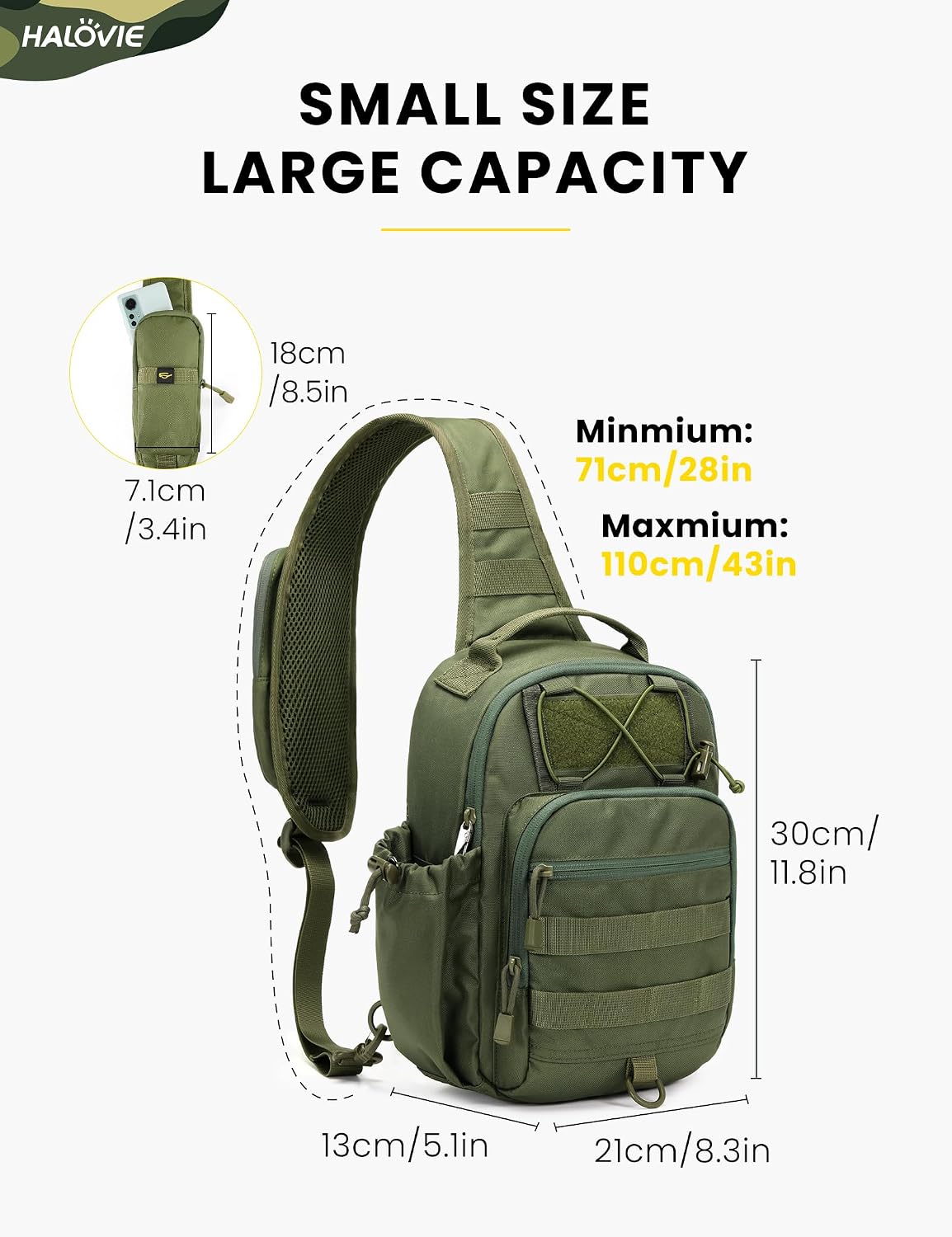 Anti-theft Tactical Sling Bag RFID Black Military Shoulder Bag with Phone Pack EDC Molle Crossbody Bag for men