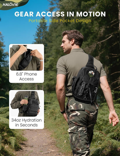 Anti-theft Tactical Sling Bag RFID Black Military Shoulder Bag with Phone Pack EDC Molle Crossbody Bag for men