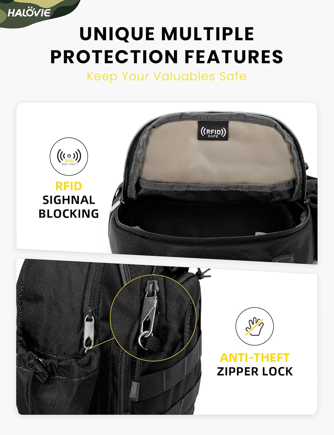 Anti-theft Tactical Sling Bag RFID Black Military Shoulder Bag with Phone Pack EDC Molle Crossbody Bag for men