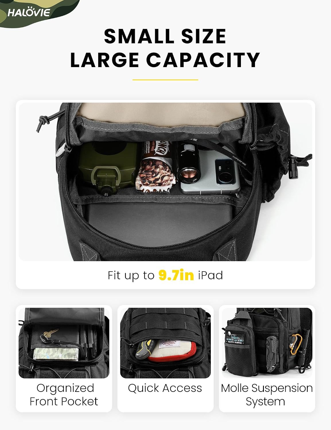 Anti-theft Tactical Sling Bag RFID Black Military Shoulder Bag with Phone Pack EDC Molle Crossbody Bag for men