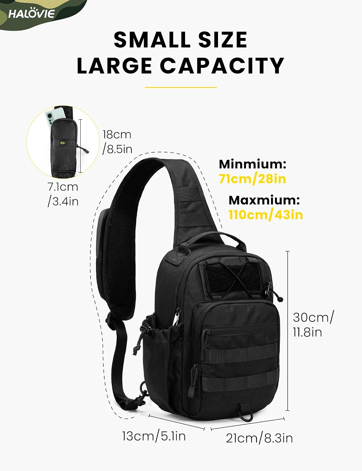 Anti-theft Tactical Sling Bag RFID Black Military Shoulder Bag with Phone Pack EDC Molle Crossbody Bag for men