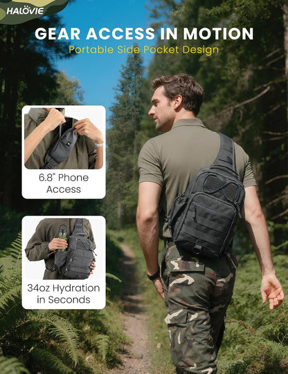 Anti-theft Tactical Sling Bag RFID Black Military Shoulder Bag with Phone Pack EDC Molle Crossbody Bag for men