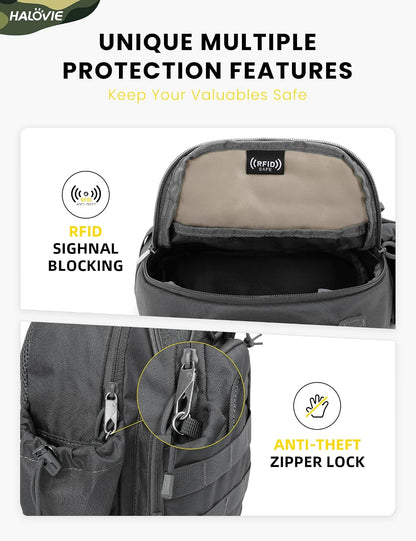 Anti-theft Tactical Sling Bag RFID Black Military Shoulder Bag with Phone Pack EDC Molle Crossbody Bag for men