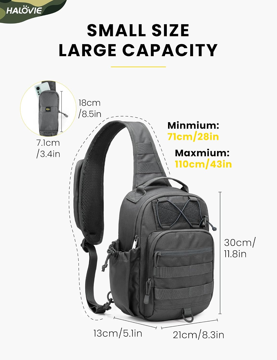 Anti-theft Tactical Sling Bag RFID Black Military Shoulder Bag with Phone Pack EDC Molle Crossbody Bag for men